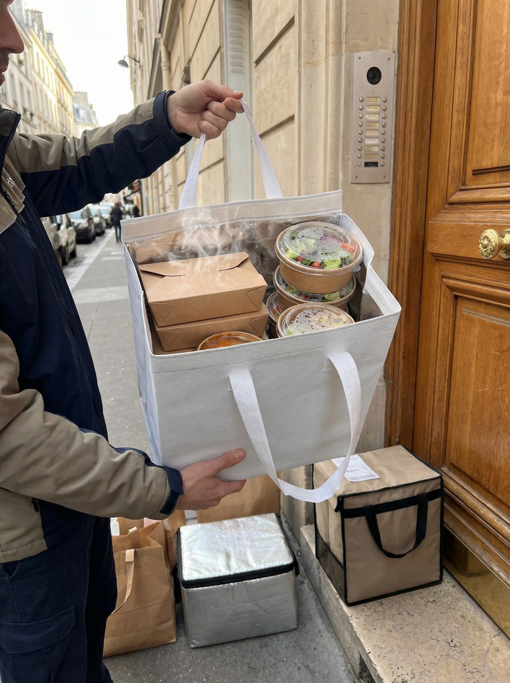 Sac isotherme bébévert blanc ouvert — vue intérieure doublure BOPP